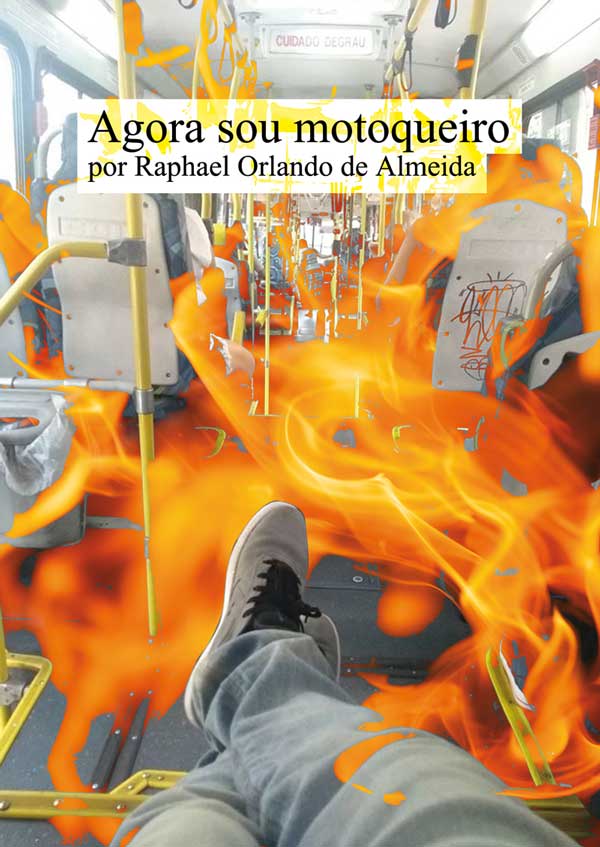 Colagem de dentro de um ônibus em chamas